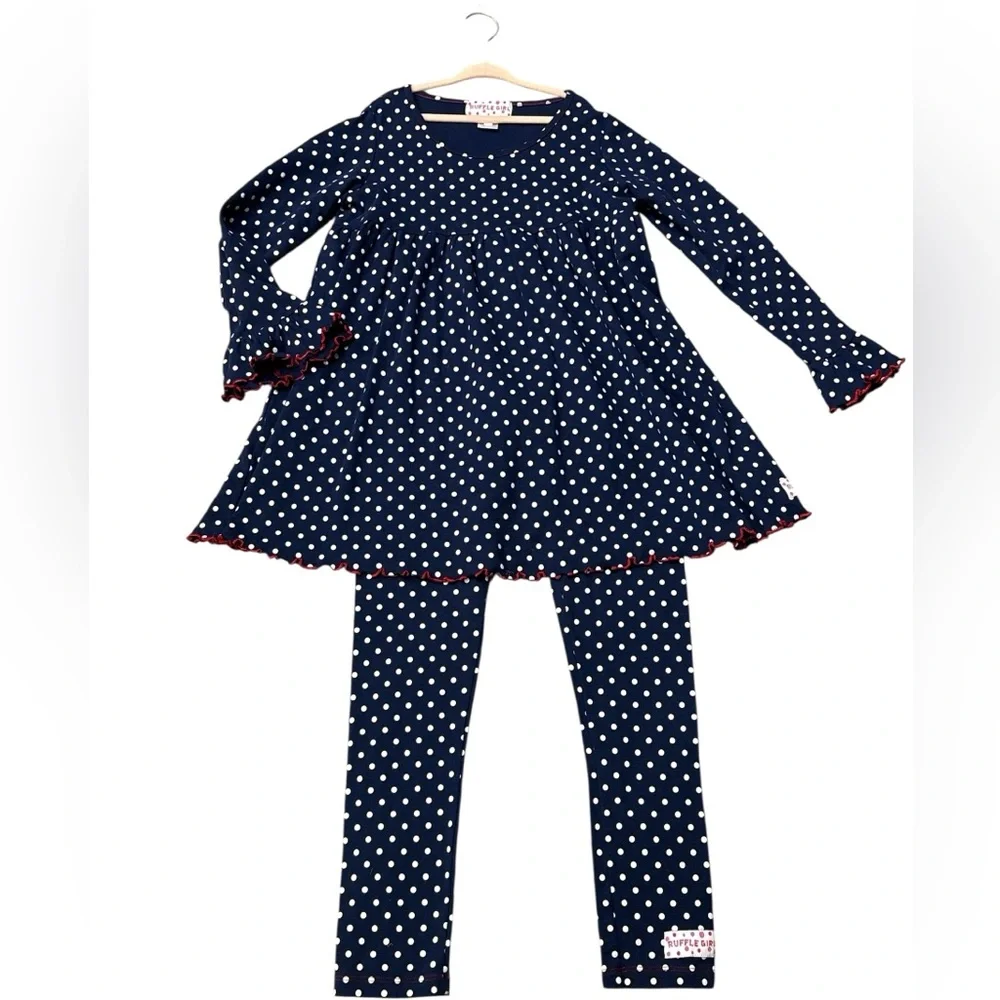 Ruffle Girl Navy Polka Dot Dress & Leggings Set Girls 12–14 - Picture 2 of 5